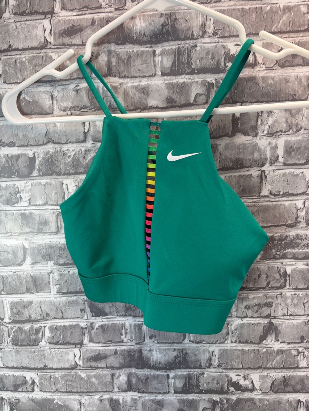 Nike Teal Green Racerback Crop Tank with Rainbow Stripe
